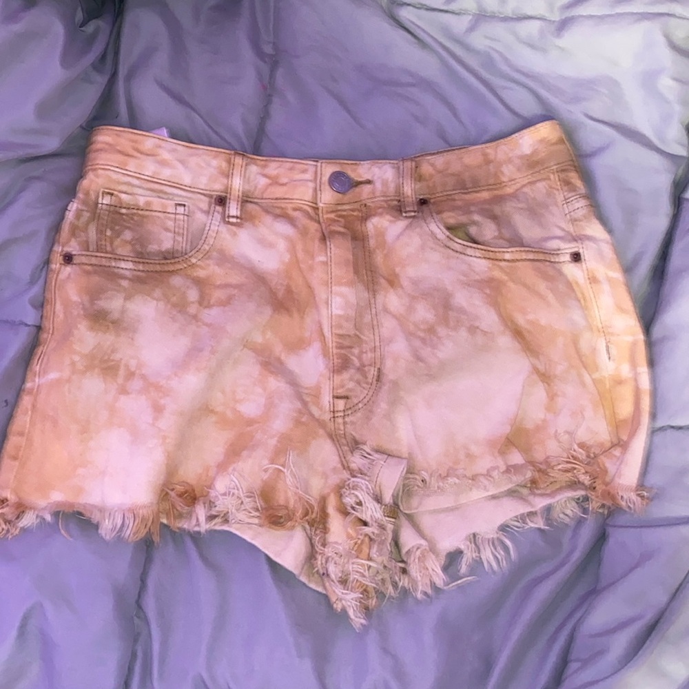 Pacsun orange and white tie die high rise jean shorts size 26